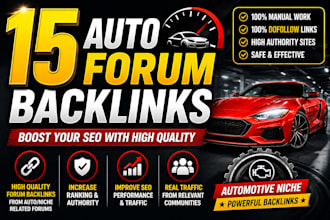 build 15 auto forum backlinks high authority off page SEO link building