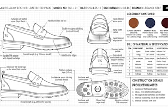 create shoe tech pack and footwear