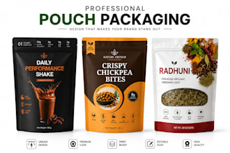 create premium stand up pouch packaging design and 3d mockup