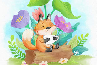 illustrate whimsical digital watercolor picture book