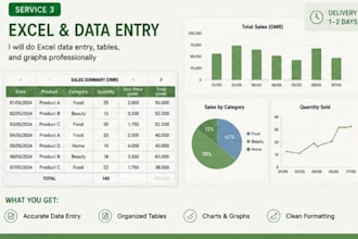 do excel data entry, formatting, tables and charts