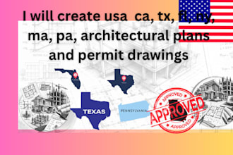 create usa  ca, tx, fl, ny, ma, pa, architectural plans and permit drawings
