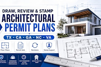 draw review and stamp architectural permit plans for tx ca ga nc and va
