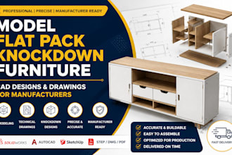 model flat pack knockdown furniture cad designs and drawings for manufacturers