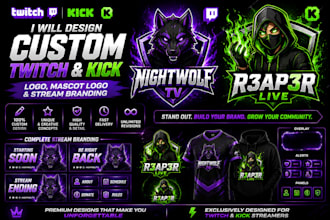 design custom twitch logo mascot and kick stream branding