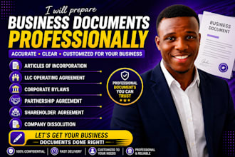 prepare llc operating agreement, bylaws, incorporation, business documents, tax