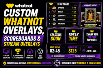 design custom whatnot overlays, scoreboards and stream overlays