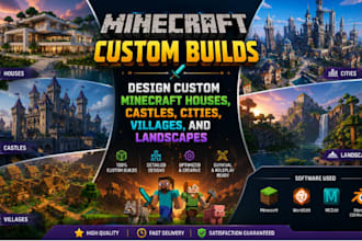 design custom minecraft houses, castles, cities, villages, and landscapes