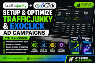 setup and optimize traffic junky and exoclick ad campaigns with banners
