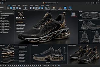 design 3d shoe product and sneaker for manufacturing, footwear cad in fusion 360
