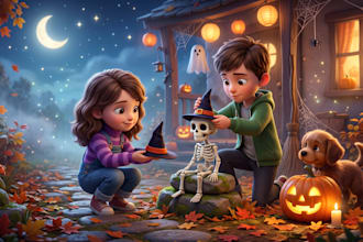 draw 3d halloween children book illustration