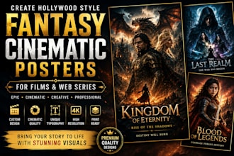 create hollywood style fantasy cinematic posters for films and web series