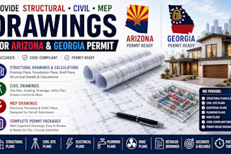 provide structural civil mep drawings engineer stamp for arizona georgia permit