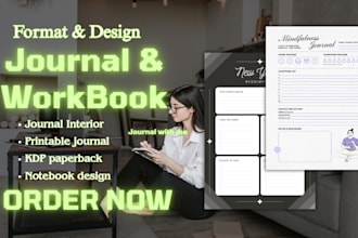 format KDP journal, journal design, journal formatting, workbook, canva planner