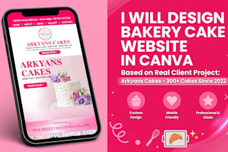 luxury bakery cake website design in canva bio link like arkyans cakes