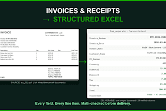 extract and organize invoice and receipt data into excel or CSV