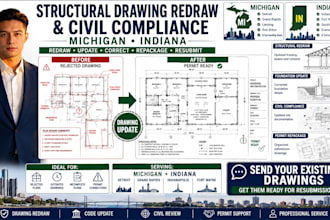 redraw and update structural and civil permit drawings