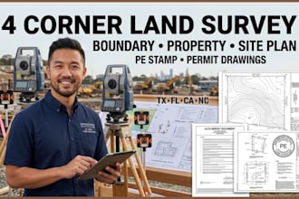do tx fl ca nc 4 corner land survey boundary property site plan and stamp