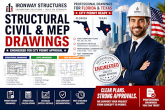provide structural civil mep drawings engineer stamp for florida tx city permit