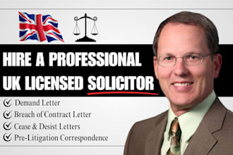 draft demand letter, cease and desist, breach of contract letter as UK solicitor