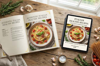 design italian healthy recipes ebook, nutrition ebook, canva cookbook template