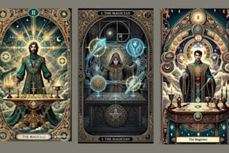 illustrate custom tarot, oracle decks, playing cards, card game artwork