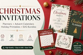 do christmax invitations, planner, svg bundle, advent calender holiday printable