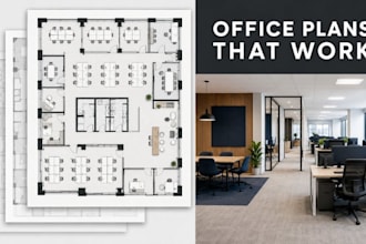 draw office workspace floor plans, furniture layouts and space plans