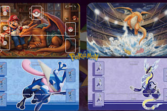 design custom pokemon trainer playmat illustration for tcg,mtg,yugioh, commander