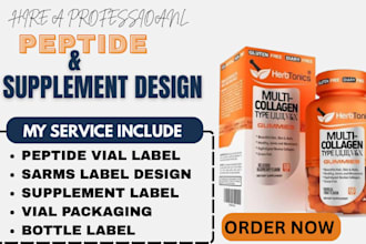 design peptide sarms supplement, vial label design and packaging design