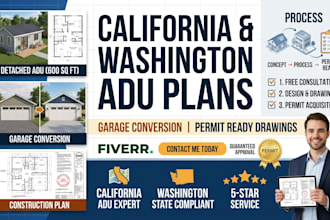 draw california and washington adu plans garage conversion drawings permit ready