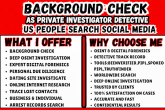 background check as private investigator detective US people search social media
