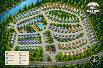 design vector map illustration, rv park design, property, plot, site master plan