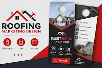 design premium roofing company door hanger, business flyer, postcard in 24 hours