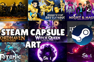 draw steam capsule art, game banner, steam page cover art and game logo