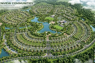 design a 3d architectural plot site plan, subdivision render, and land layout