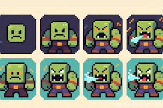 create 8 bit and 16 bit pixel art sprite sheets and animation for games