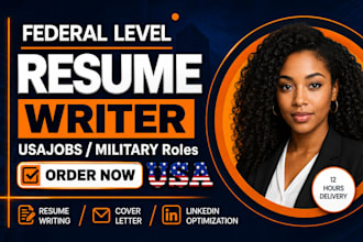 write federal, usajobs, military resume and optimize linkedin