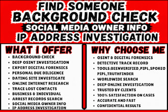 find someone background check social media owner info IP address investigation