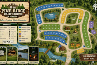 design campground map, rv park map, resort map, tourist map, vector map, visitor