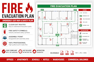 design a professional fire evacuation plan, exit map and safety plan