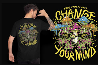 create retro hippie mushroom logo psychedelic t shirt design