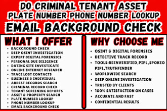 do criminal tenant asset plate number phone number lookup email background check