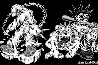 create raw hand drawn hardcore punk artwork