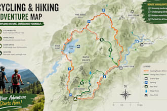 create cycling route map, hiking map, trail map, adventure guide, tourism map
