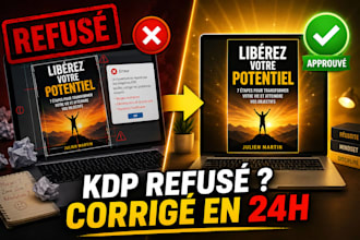 corrige la mise en page de votre livre KDP refusé, couverture et intérieur