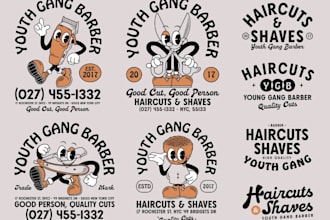 create modern barbershop, badge and typography logo