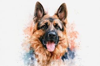 create enchanting watercolor cartoon portraits of your pet