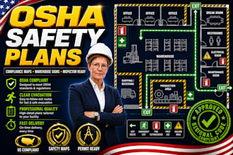 design osha facility safety plans, compliance maps, and warehouse signs