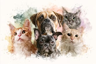 paint dog, cats, whatever pet portrait with watercolor